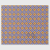 Frans Gotisch Tegel Patroon - Blauw Geel Sinaasapp Cadeaupapier (Vlak)