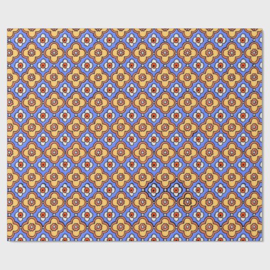 Frans Gotisch Tegel Patroon - Blauw Geel Sinaasapp Cadeaupapier (Vlak)