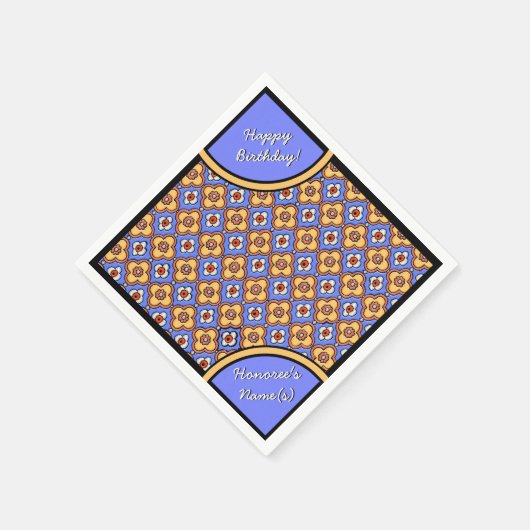 Frans Gotisch Tegel Patroon - Blauw Geel Sinaasapp Servet (Hoek)