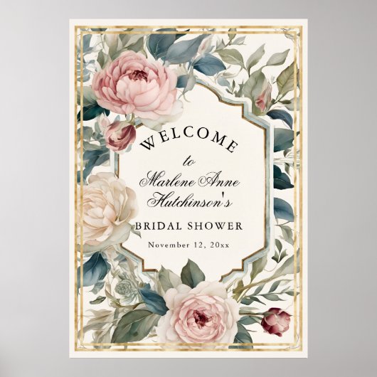 Frans Goud Bloemen Elegant Tea Vrijgezellenfeest Poster (Voorkant)