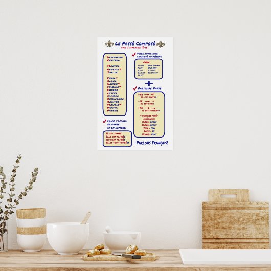 Frans Grammar Passe Compose Etre Poster (Keuken)