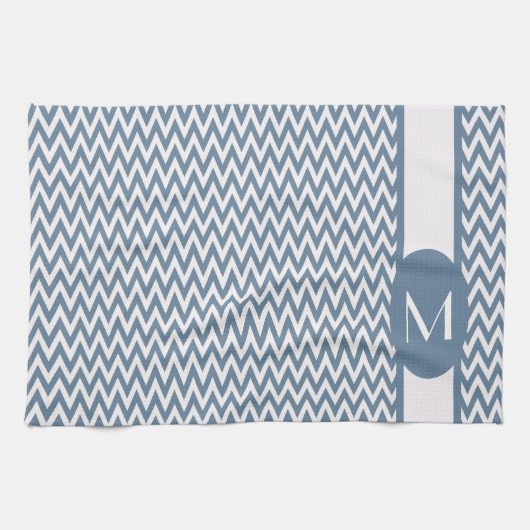 Frans Grijs Elegant Chevron Design met monogram Theedoek (Horizontaal)