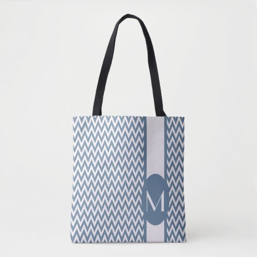 Frans Grijs Elegant Chevron Design met monogram Tote Bag (Voorkant)