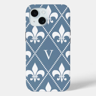 Frans Grijs Fleur de Lis w / monogram iPhone 15 Case