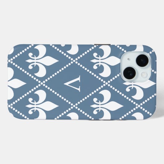 Frans Grijs Fleur de Lis w / monogram Case-Mate iPhone Case (Achterkant (horizontaal))