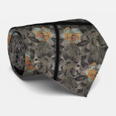 Frans Grijs Zwart Bloemen Neck Stropdas (Opgerold)