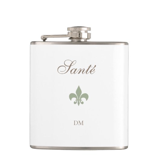 Frans Groen Fleur de Lis Santé Monogram Bruiloft Heupfles (Voorkant)