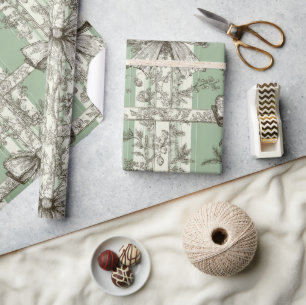 Frans groen kerst toile boogpatroon cadeaupapier