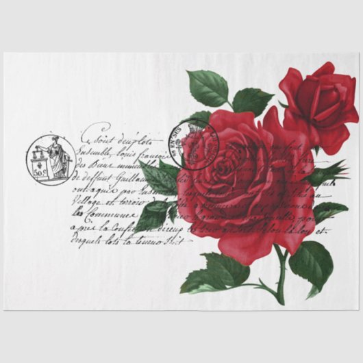 Frans handschrift en ontwerp Rode Rozen Serie 11 Tissuepapier (Voorkant)