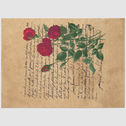 Frans handschrift en ontwerp Rode Rozen Serie 1 Tissuepapier (Voorkant)