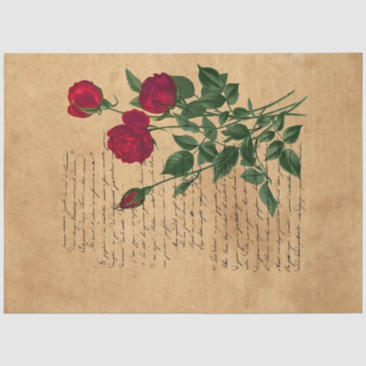 Frans handschrift en ontwerp Rode Rozen Serie 2 Tissuepapier (Voorkant)