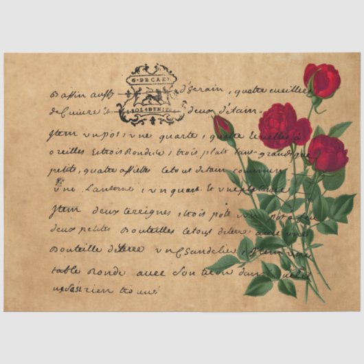 Frans handschrift en ontwerp Rode Rozen Serie 7 Tissuepapier (Voorkant)