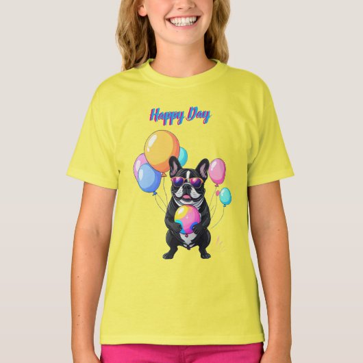 Frans Happy Day Franse Bulldog T-shirt (Voorkant)