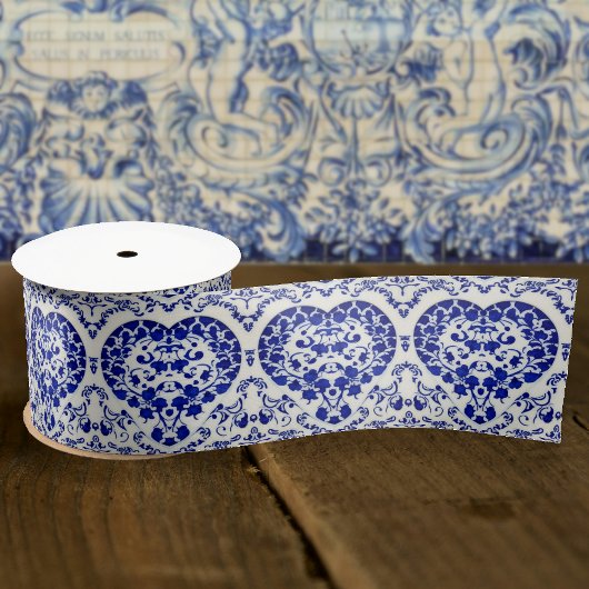 Frans Hart - Blauw en Wit Antiek Satijnen Lint