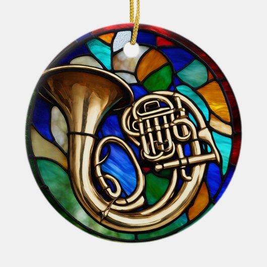 Frans hoornmuziekinstrument keramisch ornament (Voorkant)