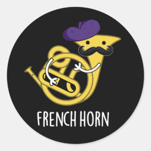Frans Horn Funny Music Instrument Pun Dark BG Ronde Sticker