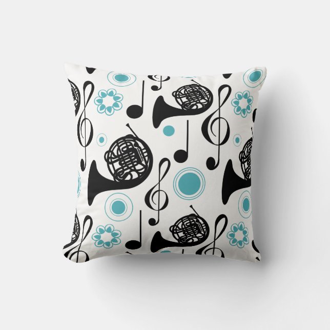 Frans Horn Player Gift Muzieknoten Band Orchestra Kussen (Voorkant)