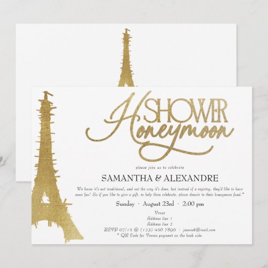 Frans Huwelijksreis in Parijs Eiffel Couples Douch Kaart (Voorkant / Achterkant)
