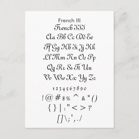 Frans III - Datablad Zazzle-lettertype Briefkaart (Voorkant)
