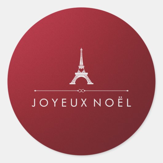 Frans Joyeux Noel Rood en Zilver Chique Kerstmis Ronde Sticker (Voorkant)