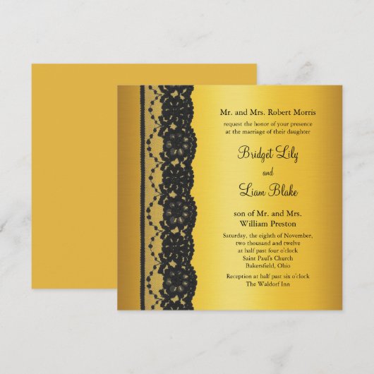 Frans Kant bruiloft uitnodiging in goud (Voorkant / Achterkant)