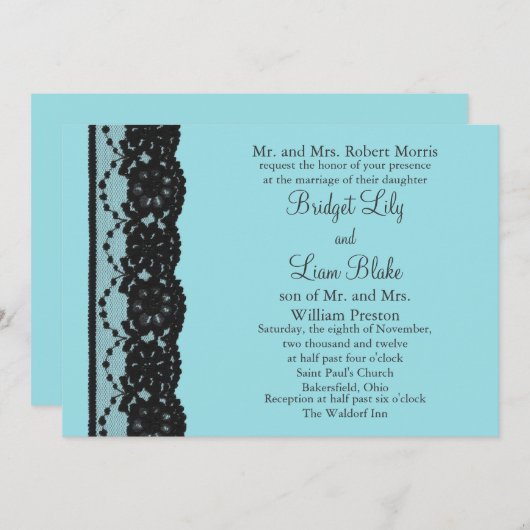 Frans Kant bruiloft uitnodiging (turquoise) (Voorkant / Achterkant)