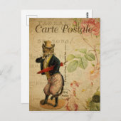 Frans katje met monocle en paraplu Briefkaart (Voorkant / Achterkant)