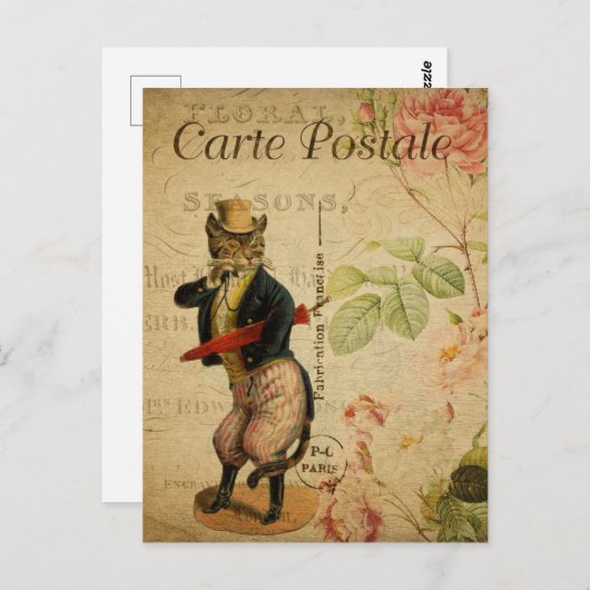 Frans katje met monocle en paraplu Briefkaart (Voorkant / Achterkant)