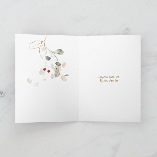 Frans Kerstmis Poinsettia Pine Holly Garland Feestdagen Kaart (Binnen)