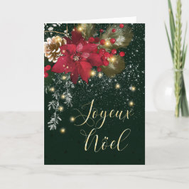 Frans Kerstmis Poinsettia Pine Holly Garland Feestdagen Kaart