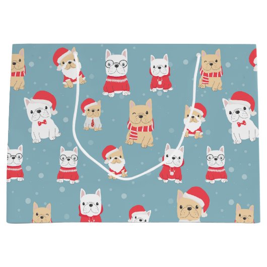 Frans kerstpatroon Bulldog Frenchie Groot Cadeauzakje (Voorkant)