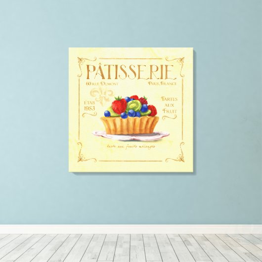 Frans keuken decor canvas, kleurrijke fruit tart canvas afdruk (Insitu (Houten vloer))