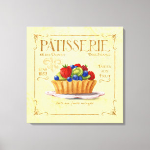 Frans keuken decor canvas, kleurrijke fruit tart canvas afdruk