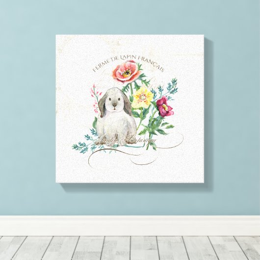 Frans Konijn Boerderij  Waterverf Bunny Floral Canvas Afdruk (Insitu (Houten vloer))