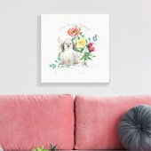 Frans Konijn Boerderij  Waterverf Bunny Floral Canvas Afdruk (Insitu (Woonkamer))