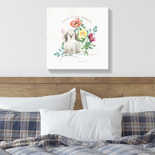 Frans Konijn Boerderij  Waterverf Bunny Floral Canvas Afdruk (Insitu (Slaapkamer))