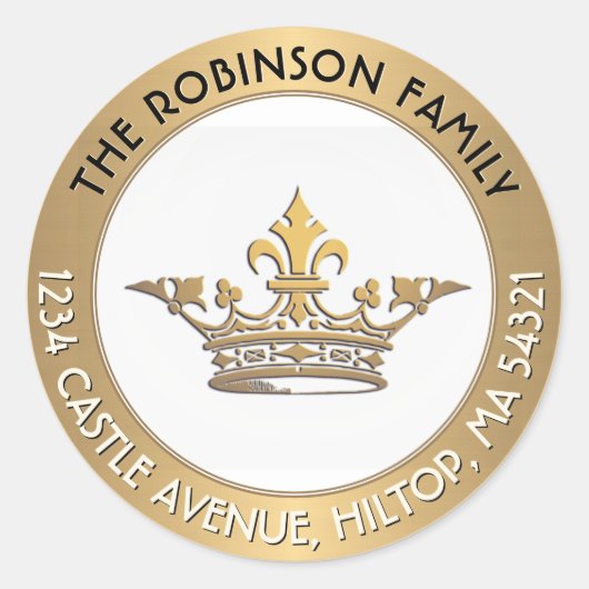 Frans  Kroon Metallic Goud Retouradres Ronde Sticker (Voorkant)