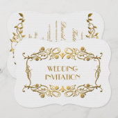 Frans kunstartikel Deco Ivory White Gold Foil Wedd Kaart (Voorkant / Achterkant)