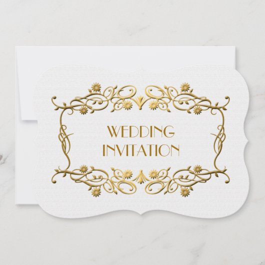 Frans kunstartikel Deco Ivory White Gold Foil Wedd Kaart (Voorkant)