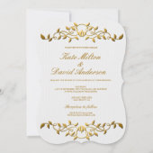 Frans kunstartikel Deco Ivory White Gold Foil Wedd Kaart (Achterkant)