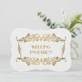 Frans kunstartikel Deco Ivory White Gold Foil Wedd Kaart (Staand voorkant)
