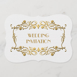 Frans kunstartikel Deco Ivory White Gold Foil Wedd Kaart