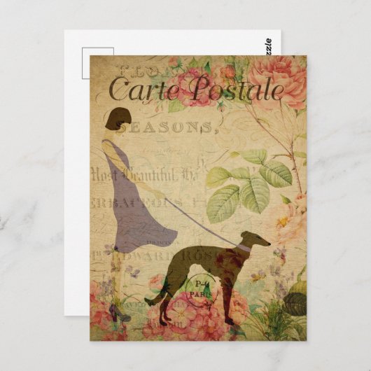  Frans kunstdrukken, Retro Floral Briefkaart (Voorkant / Achterkant)