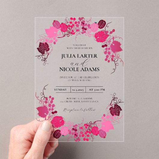 Frans kussed zoete bessen druiven bloemen bruiloft acryl uitnodigingen (Insitu (Draagbaar))