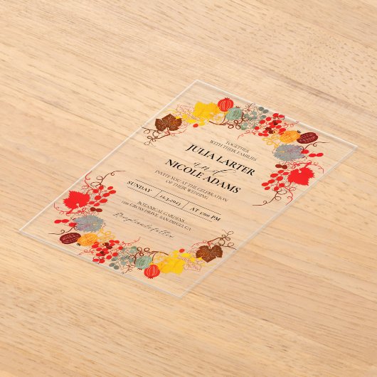 Frans kussed zoete bessen druiven bloemen bruiloft acryl uitnodigingen (Laagn)