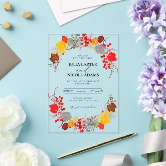 Frans kussed zoete bessen druiven bloemen bruiloft acryl uitnodigingen (Insitu (Huwelijk))