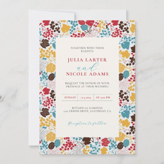 Frans kussed zoete bessen druiven bloemen bruiloft kaart (Voorkant)