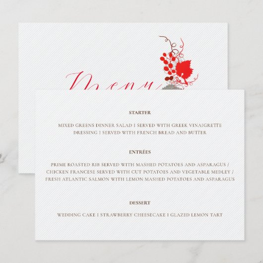 Frans kussed zoete bessen druiven bloemen bruiloft menu (Voorkant / Achterkant)