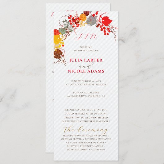 Frans kussed zoete bessen druiven bloemen bruiloft programmakaart (Voorkant / Achterkant)