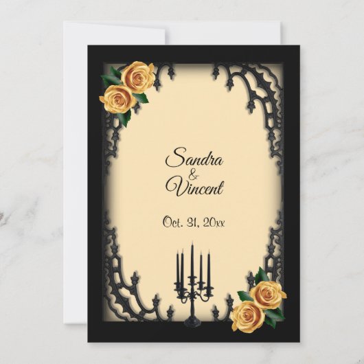 Frans kwartier Gothic geel rose geel bruiloft Kaart (Achterkant)